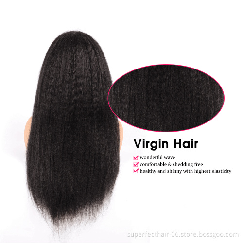 Kinky Straight Lace Front Human Hair Wig Pre Plucked With 100% Remy Human Hair Virgin Baby Hair Lace Wigs